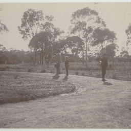 Edwin Ashby with his sons in Wittunga farm's front garden