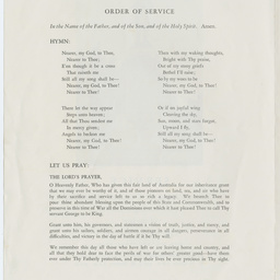 Service leaflet commemorating the 20th Anniversary of the landing at Darwin by Sir Ross Smith.