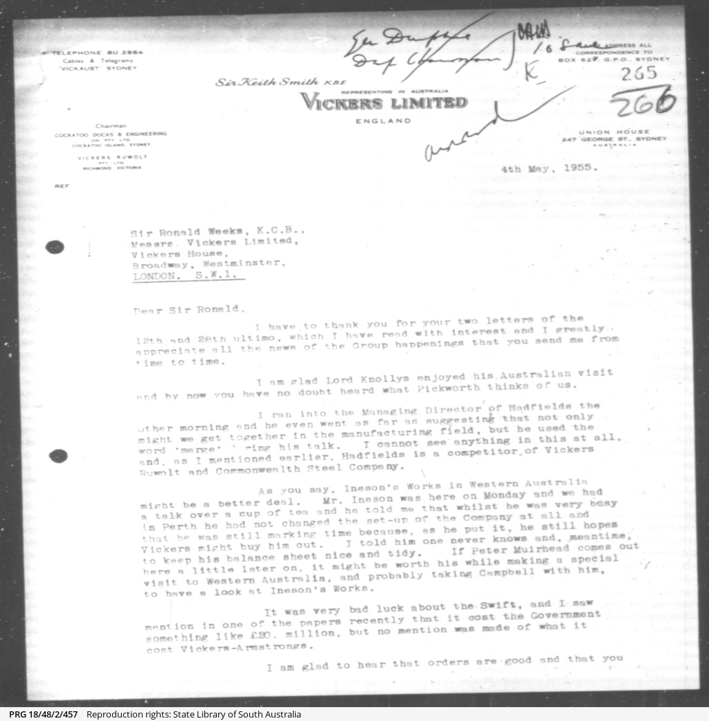 VickersArmstrongs records relating to Keith and Ross Smith