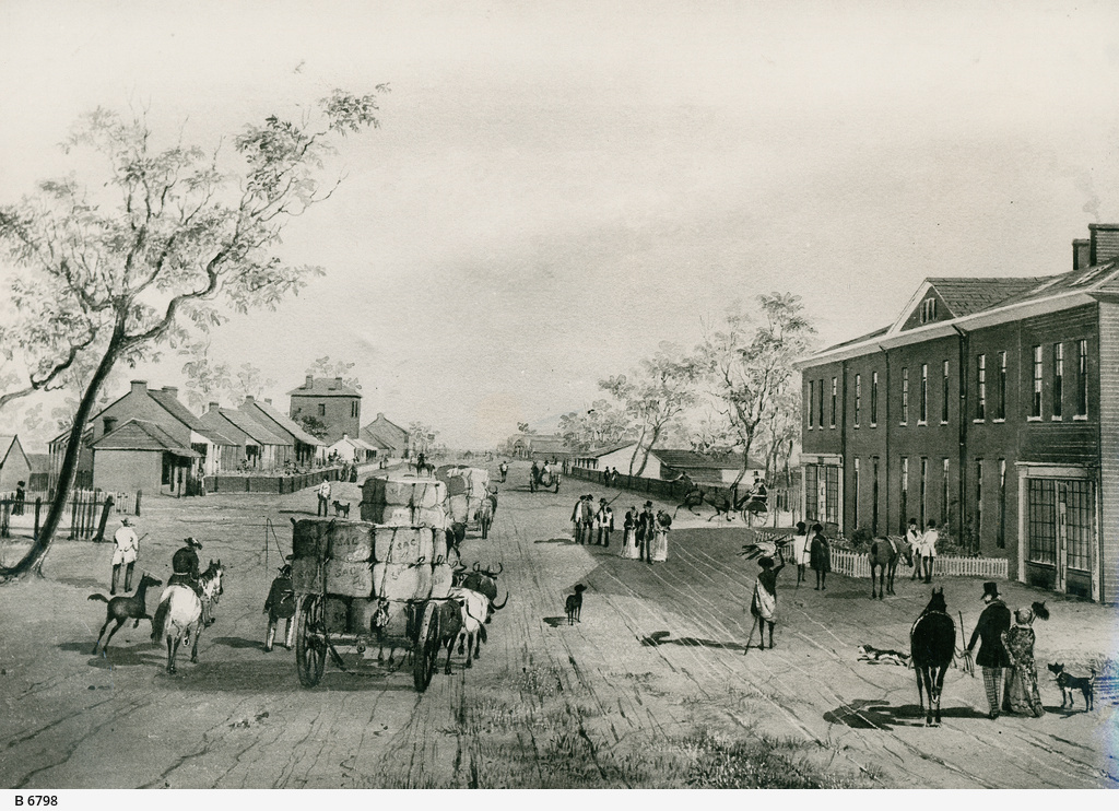 Thumbnail image for Rundle St looking out from the East Terrace to the Corner of King William St (photo SLSA B 6798) | AGSA 0.940
