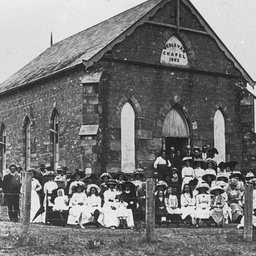 Members of the congregation outside the Wesleyan Chapel at Sellicks Hill