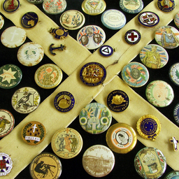Framed collection of World War I badges