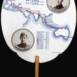 Hand fan commemorating the first England-Australia flight.