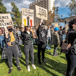 Silence is violence and 'We are stronger together' signs at the Adelaide Justice for George Floyd march, Tarndanyangga.