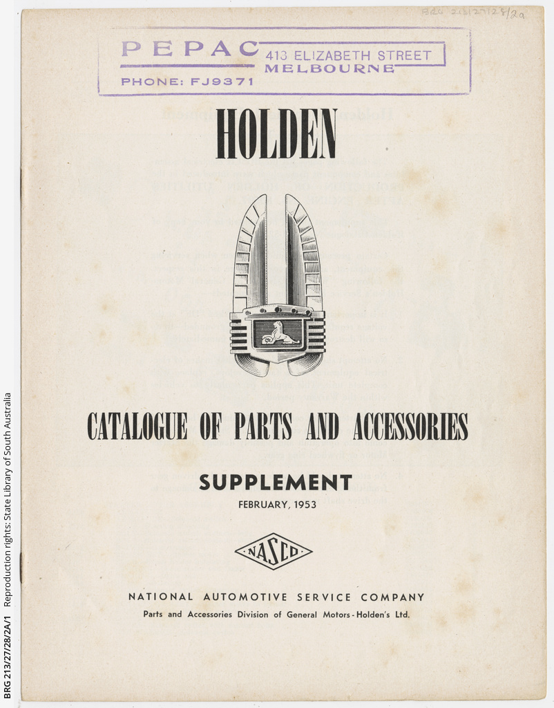 Holden 48-215: Parts and accessories catalogue • Manuscript • State Library  of South Australia