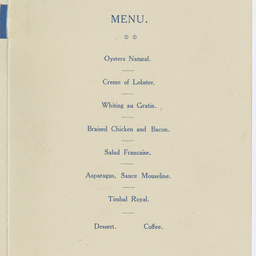 Luncheon menu of Federal Parliament House in honour of Sir Ross Smith and crew.