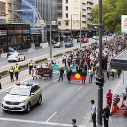 Front of the Adelaide March 4 Justice march along King William Street.