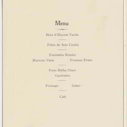 Menu of a luncheon at the Hotel Cecil, London.