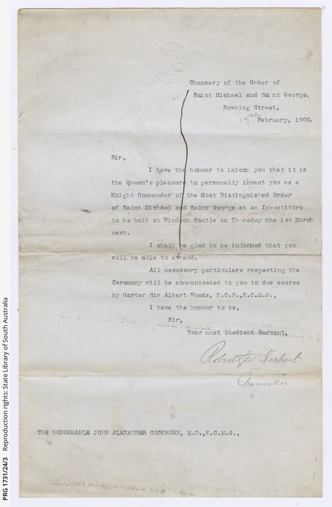 papers of sir john cockburn mixed material state library of st george letter of recommendation