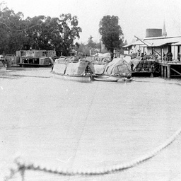 P.S. Nile, P.S. Australien and barges at Echuca Wharf