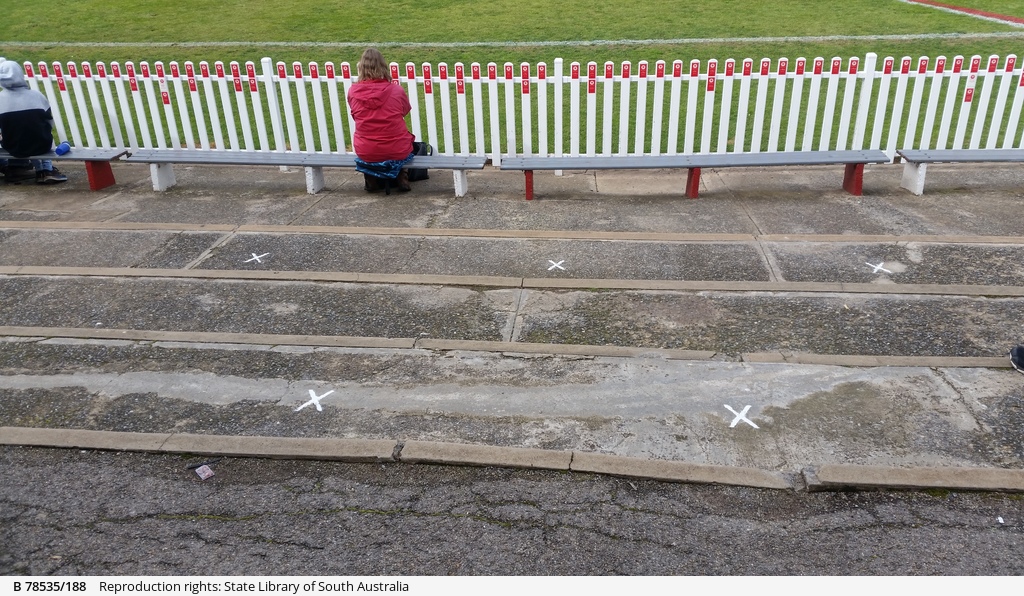 Social distancing markers at Prospect Oval • Photograph • State Library