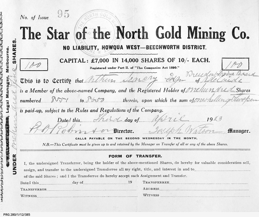 a mining company share certificate photograph state library of company share certificate