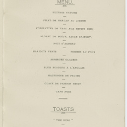 Dinner menu commemorating the first England-Australia flight.