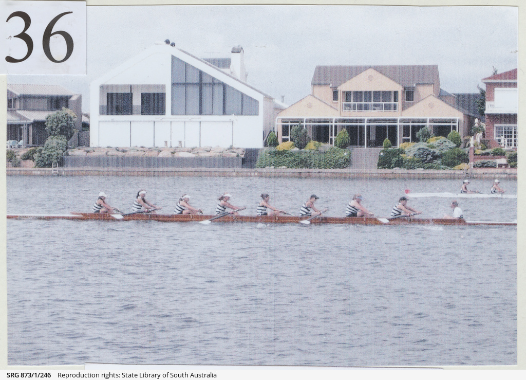 Women rowers at West Lakes • Photograph • State Library of South Australia