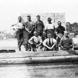 Loading dried fruit onto T.F. barge for river transport at Berri