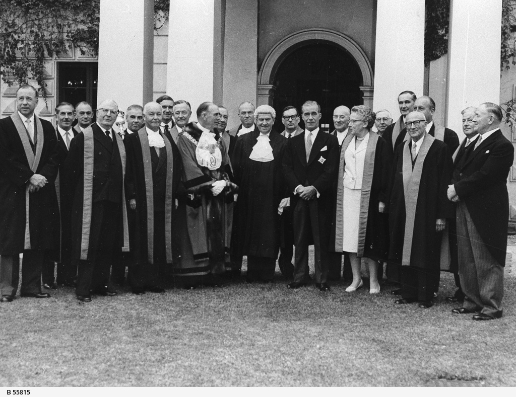 Sir Alexander Hore Ruthven with recipients of awards • Photograph