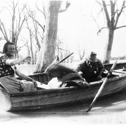 Mr. & Mrs. Speck, Blanchetown ferry pioneer, sitting in small rowboat