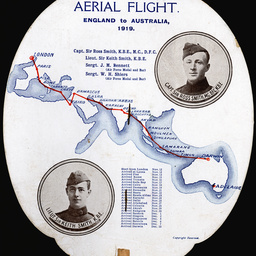 Hand fan commemorating the first England-Australia flight.