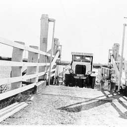 Lorry labelled 'Plume Motor Spirit' crossing on Tailem Bend Ferry