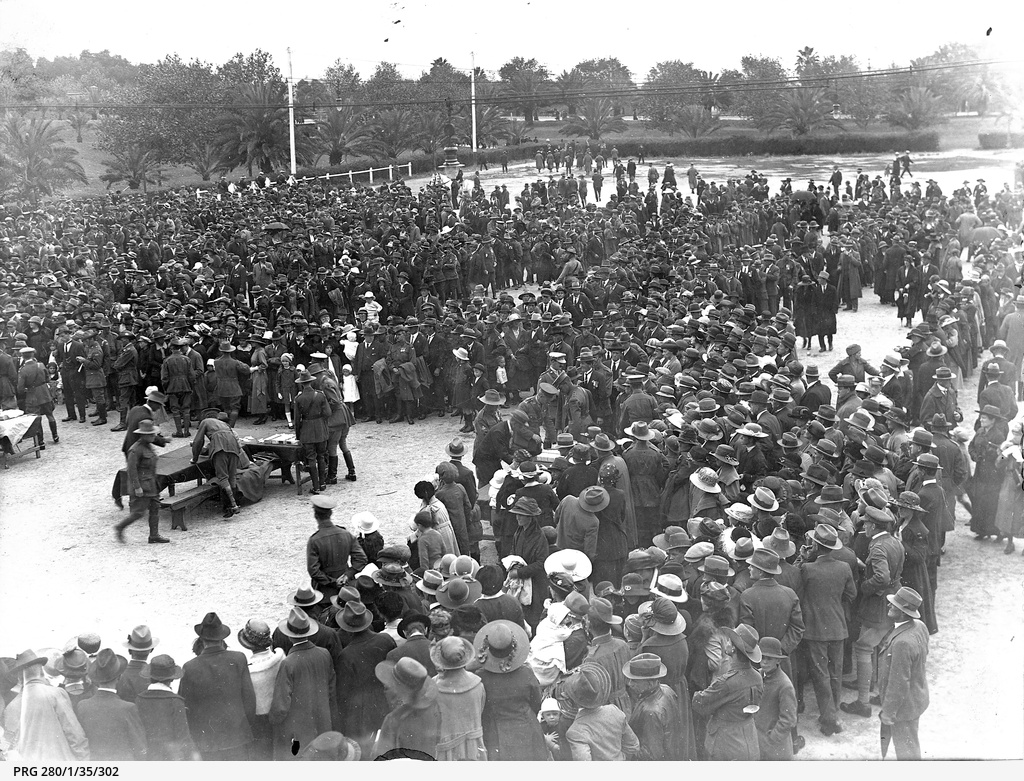 Large crowds attending an Anzac Day function in Adelaide