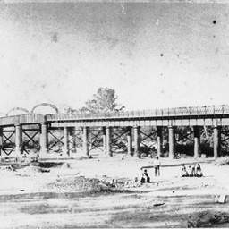 Hopwood's pontoon bridge and ferry at Echuca