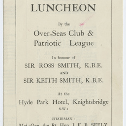 Table plan of a luncheon at the Hyde Park Hotel, Knightsbridge,.