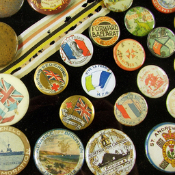 Framed collection of World War I badges