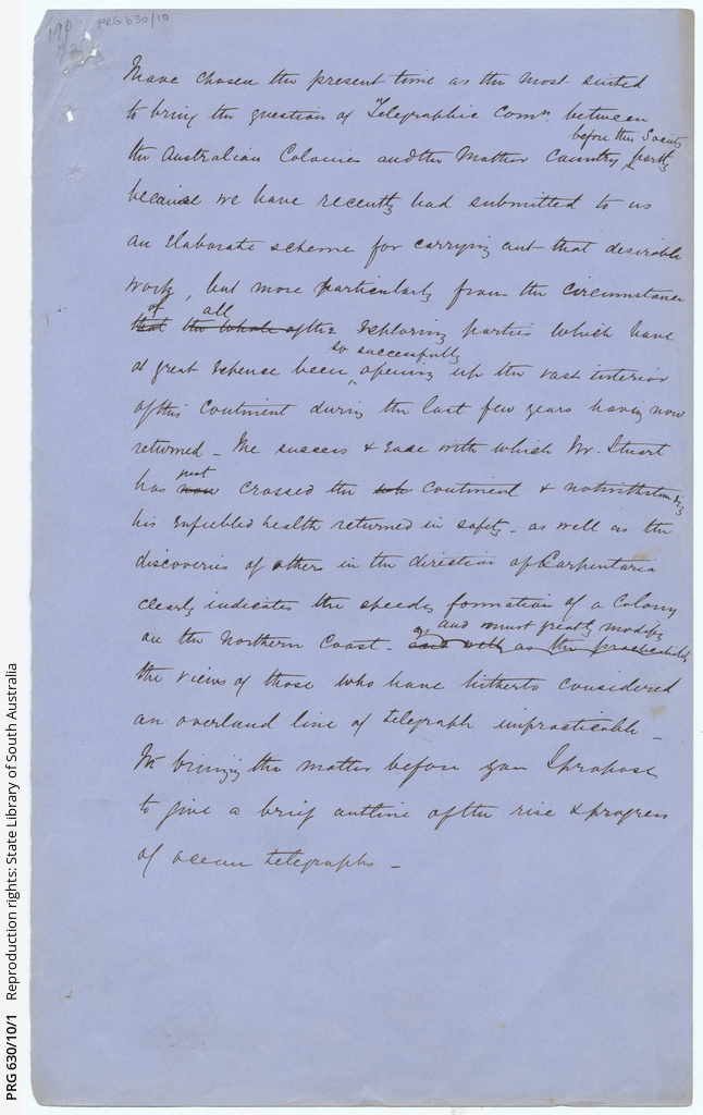 History of submarine cables • Manuscript • State Library of South Australia