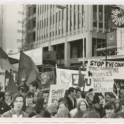 Crowd marching at Vietnam War Moratorium rally