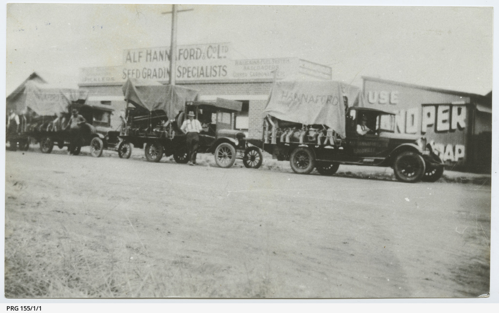 Trucks outside Alf Hannaford and Co. Ltd.