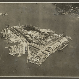 Aerial view of Cockatoo Island, Sydney.