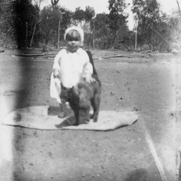 A small child with a cat