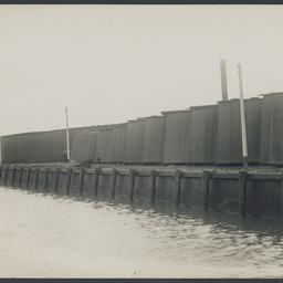 Stacks of wheat on a wharf